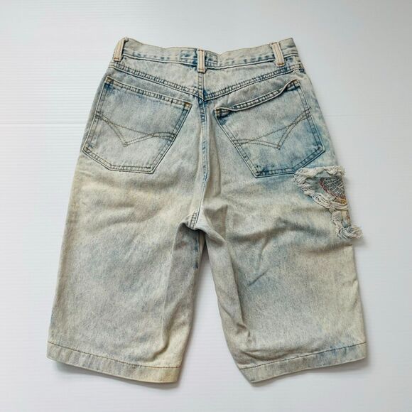 Jou Jou Vintage Shorts Tapered Light Wash 100% Cotton High Rise Patched Size 9 - Picture 9 of 13